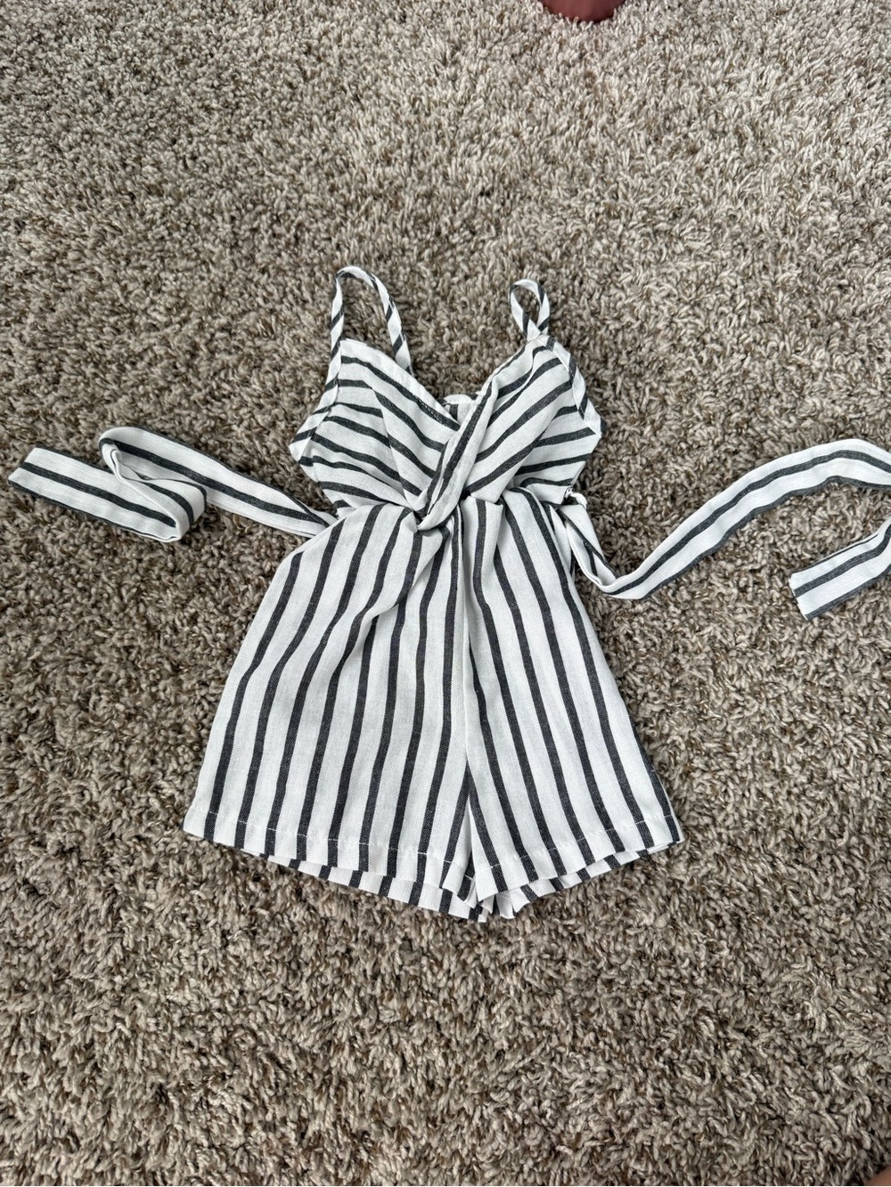Striped Black and White Kids Romper with Tie Waist